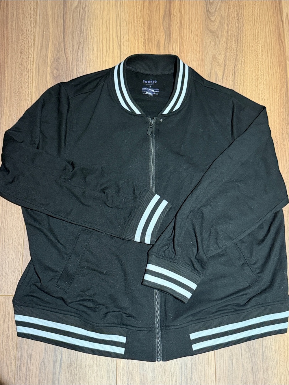 torrid Women’s Black Bomber Jacket with White Stripe Trim Size 2X
